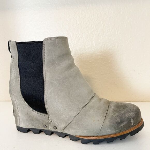 Sorel Lea Wedge Boots Joan of Arctic Chelsea Taupe Grey Tan and Black 8.5 - Picture 4 of 15
